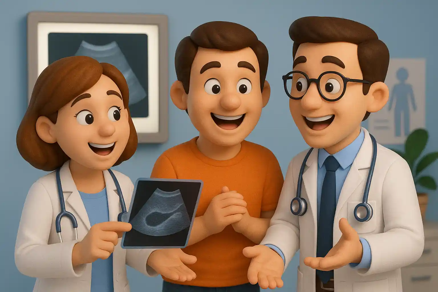 Doctores interpretando informe de resultados hepatobiliares