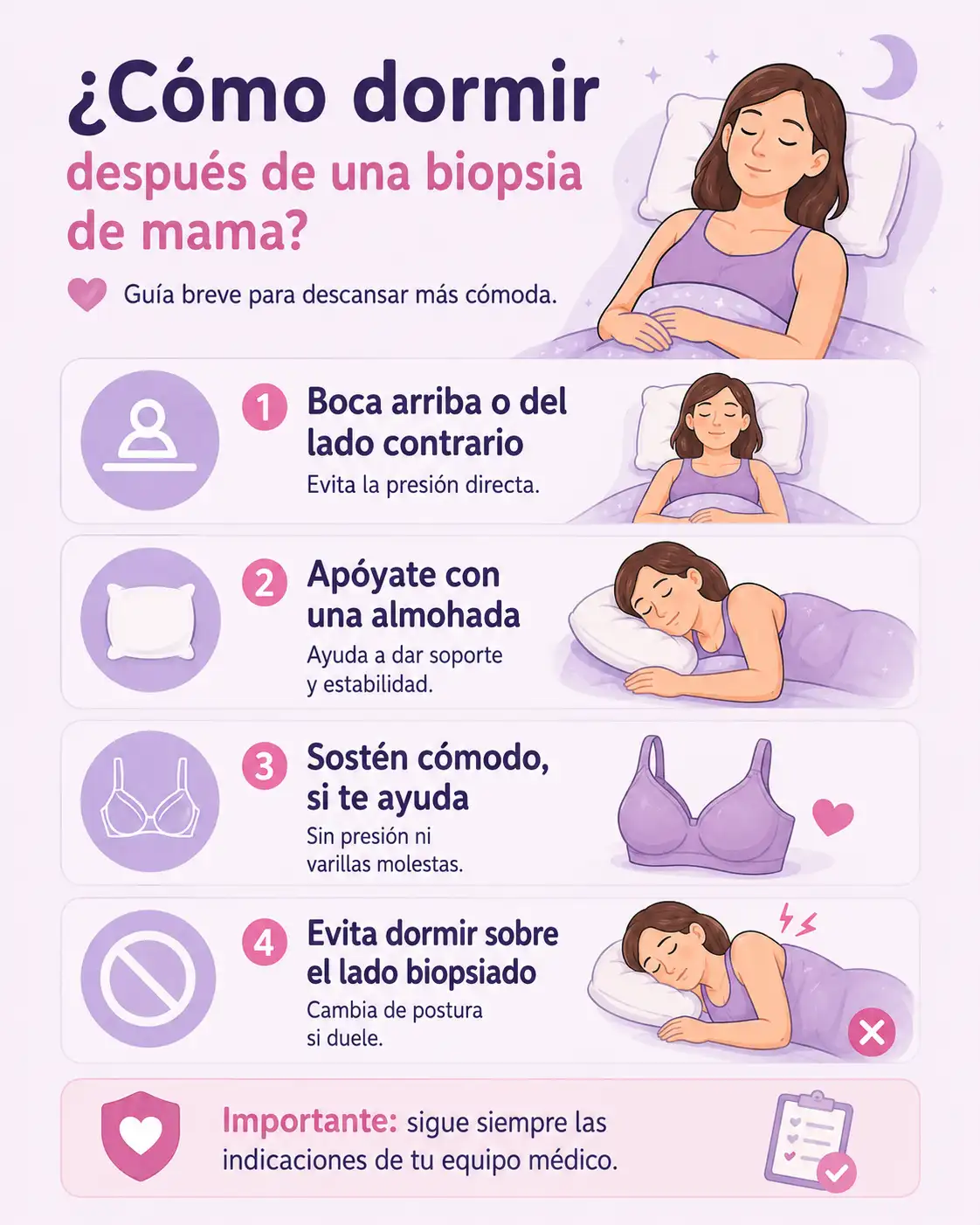 Mujer descansando después de una biopsia de mama