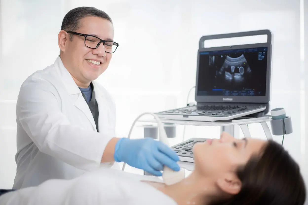 Doctor realizando ultrasonido de cuello